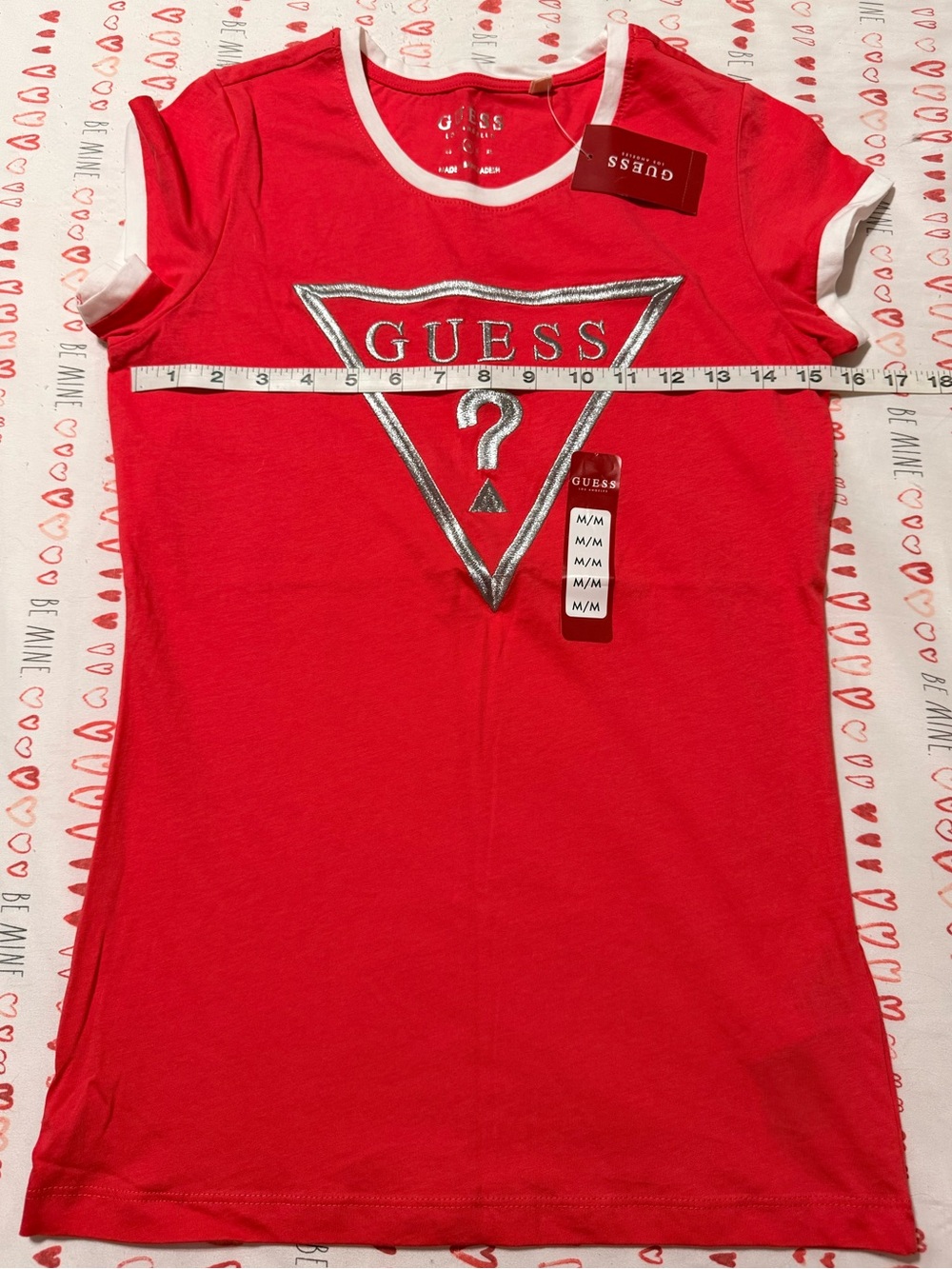 Guess Red Tee with Silver Metallic Triangle Logo